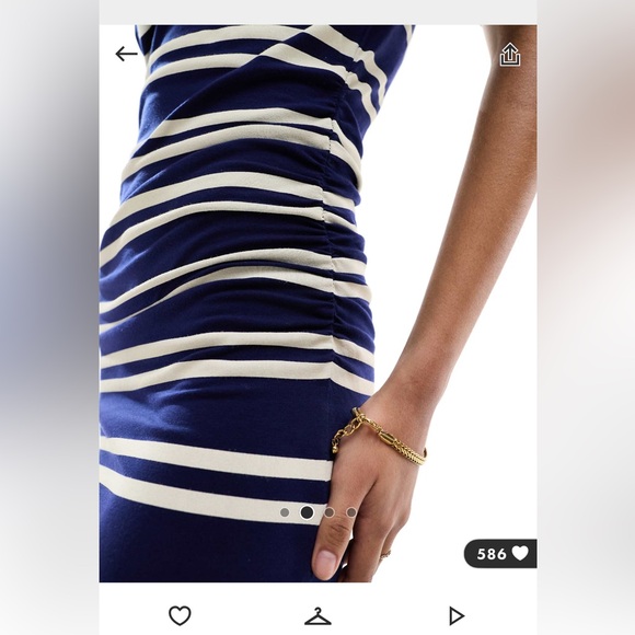 ASOS crew neck midaxi t shirt dress in navy stripe - Picture 2 of 4